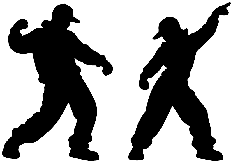 Two black hip-hop dancer silhouette vinyl decals on a white background