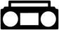 Boombox vinyl decal, black base with white speaker circles and center screen
