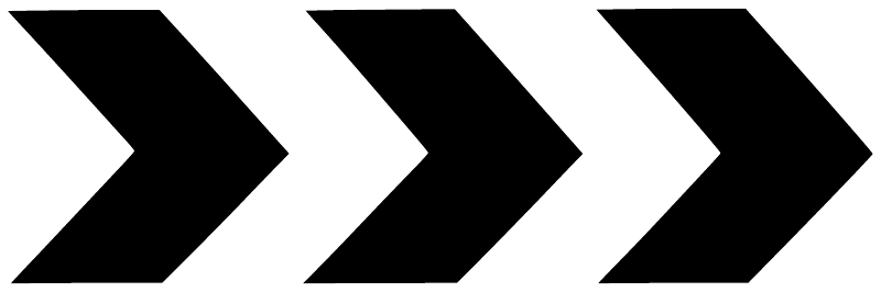 Black vinyl chevron arrows decal, three double-right chevrons on white