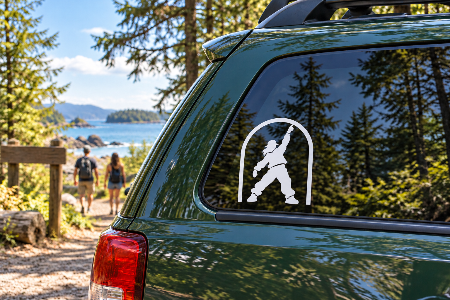 Hip hop arched vinyl decal with white dancer silhouette on a car window