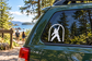 Hip hop arched vinyl decal with white dancer silhouette on a car window