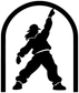 Hip hop arched vinyl decal with black dancer silhouette inside a curved arch