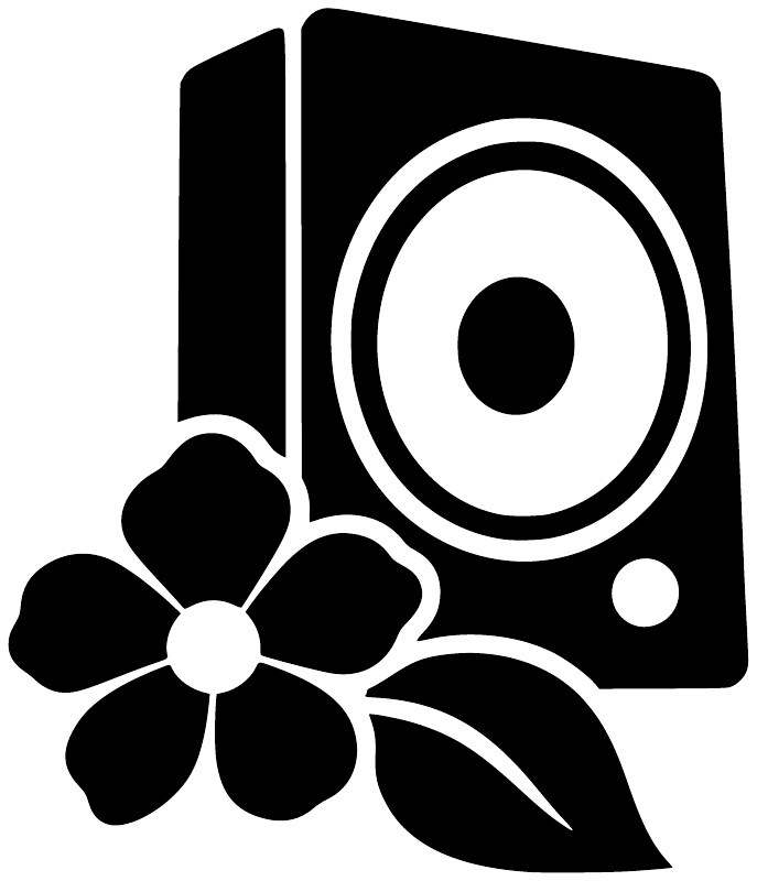 Black and white speaker, flower, and leaf vinyl decal