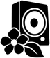 Black and white speaker, flower, and leaf vinyl decal