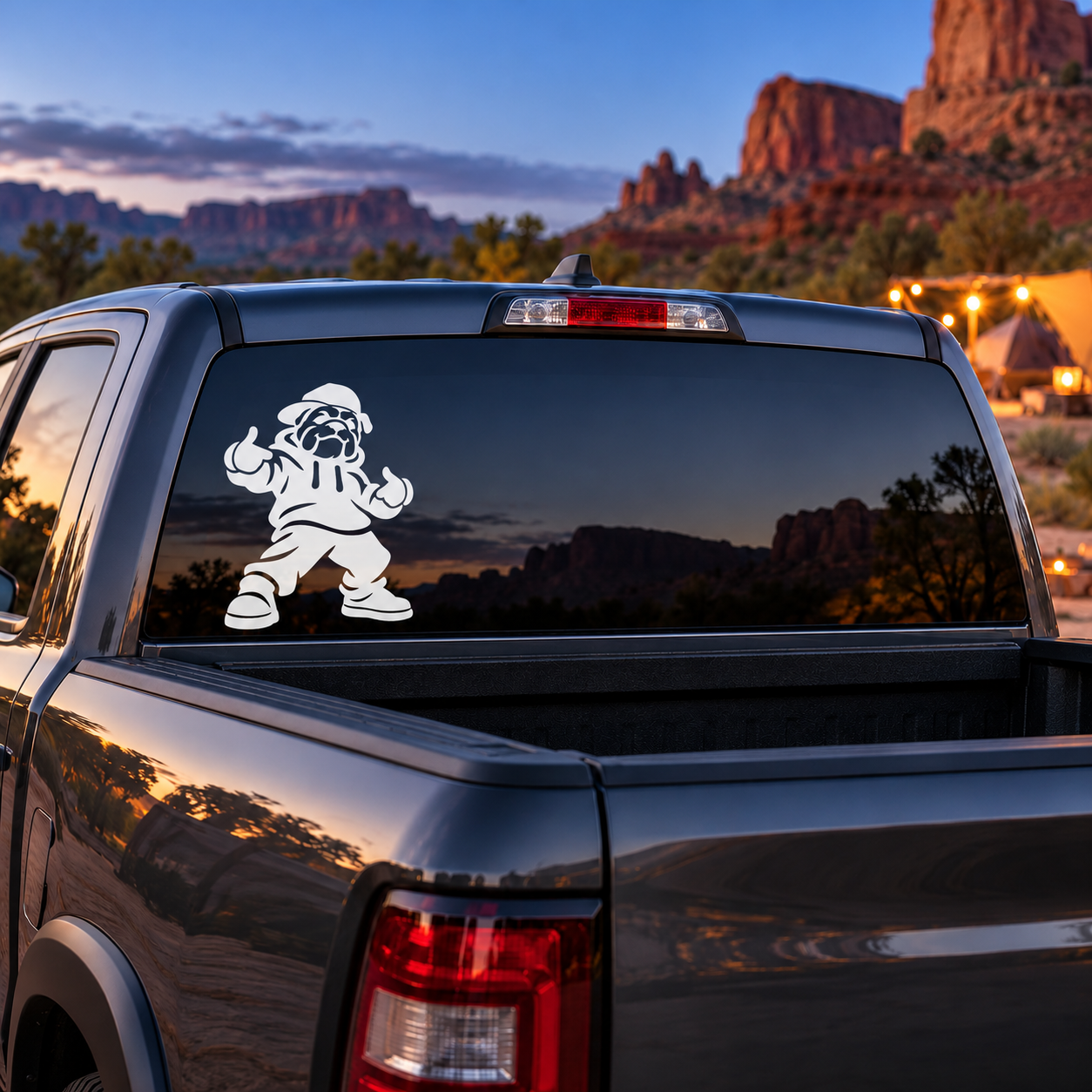 White bulldog beat buddy vinyl car decal on rear window