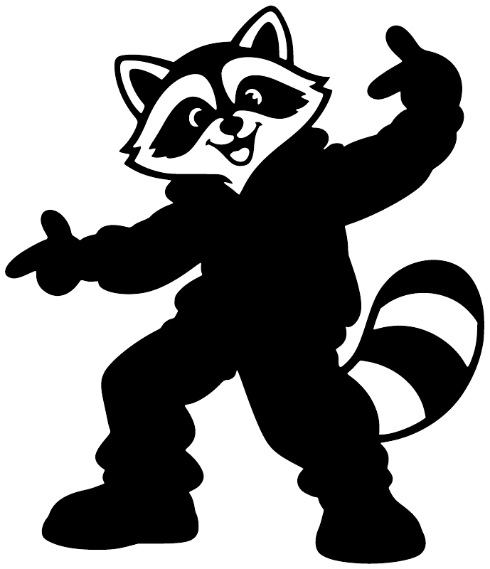Black raccoon dancing vinyl decal silhouette with white face and raised arm