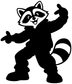 Black raccoon dancing vinyl decal silhouette with white face and raised arm