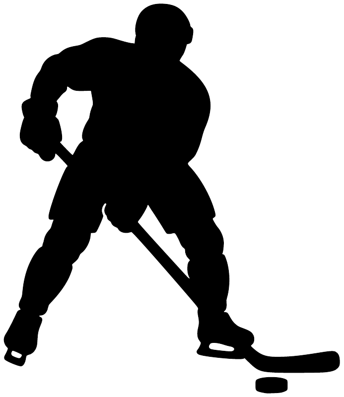 Hockey player vinyl decal silhouette, black skater holding a hockey stick