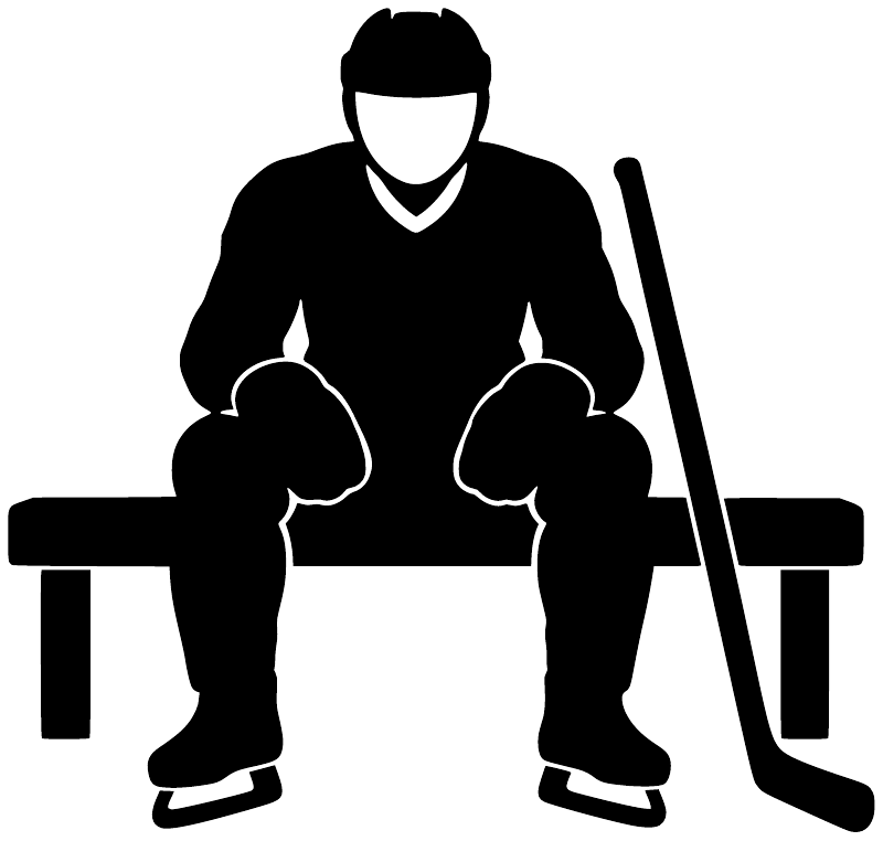 Hockey bench break vinyl decal silhouette of two crouched players with sticks