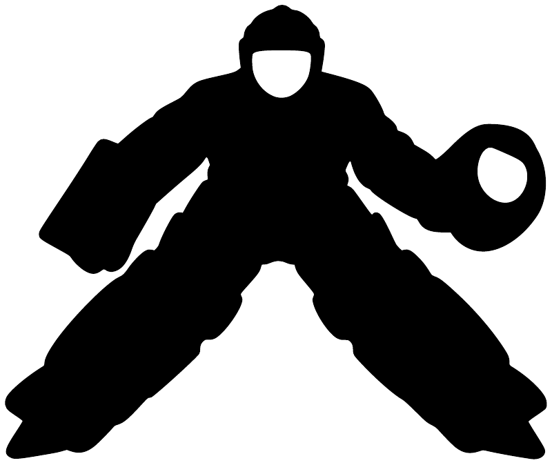 Hockey goalie silhouette vinyl decal, black on white