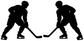 Hockey after-the-game vinyl decal, two black hockey player silhouettes shaking hands with sticks