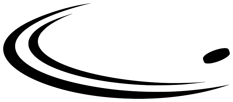 Hockey puck motion vinyl decal design: black swoosh lines with puck dot on white