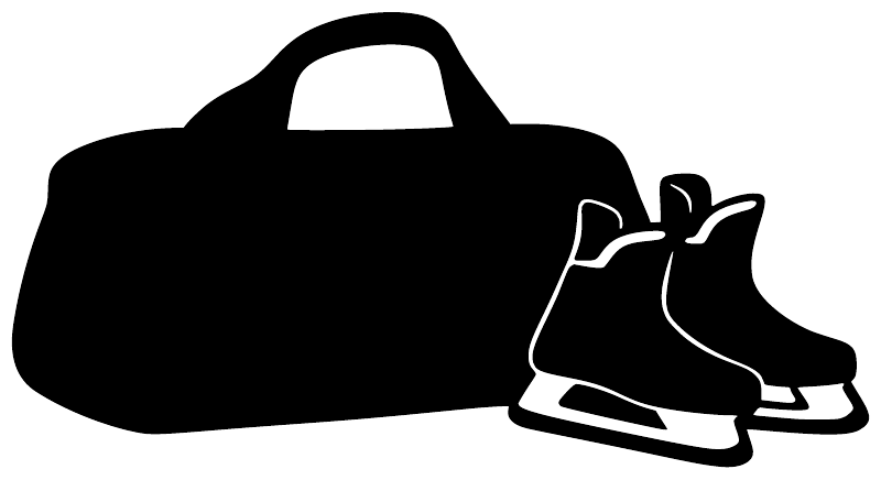 Black vinyl decal of a hockey duffel bag with ice skates silhouettes