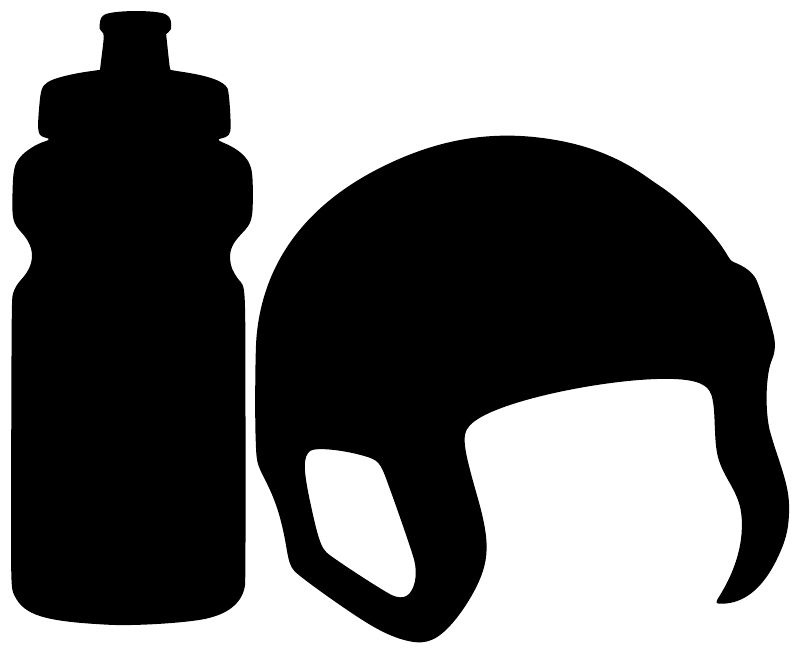 Hockey water break vinyl decal: white water bottle and hockey helmet icon, cutout