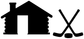 Black hockey house and crossed stick vinyl decal, die-cut style