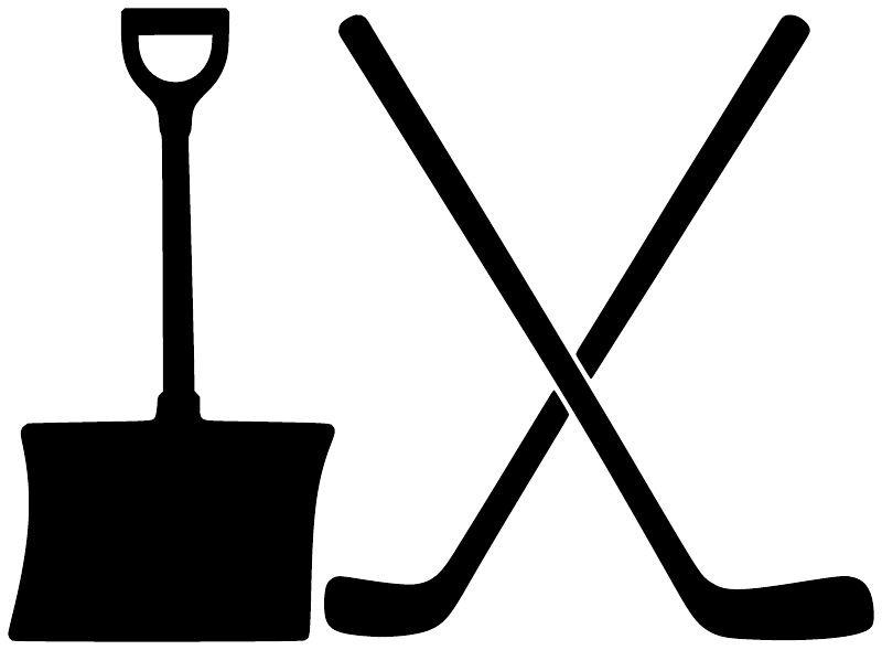 Hockey vinyl decal graphic: black trophy icon, hockey stick, and crossing X mark on white.