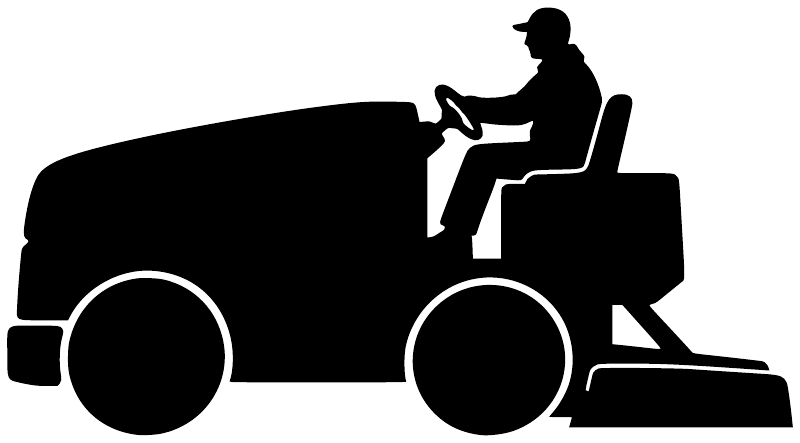 Hockey ice resurfacer vinyl decal, black silhouette of resurfacing vehicle with driver.