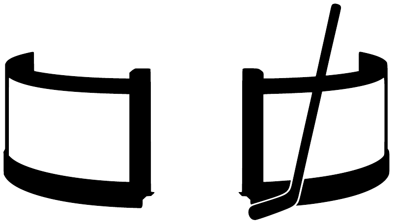 Hockey rink door vinyl decal close-up, black-and-white goal and stick graphic