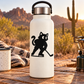 Black hockey cat vinyl decal on white water bottle