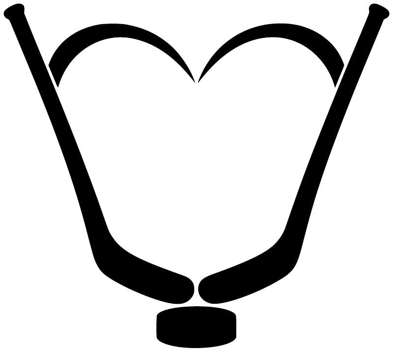 Black heart-shaped hockey trophy vinyl decal with curved handles
