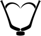 Black heart-shaped hockey trophy vinyl decal with curved handles