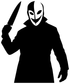 Vinyl decal of masked figure holding a dagger, bold black-and-white design