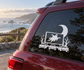 Haunted drive-in vinyl decal: ghost screen, cars, trees, moon on car window