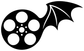 Black and white film reel with bat wing vinyl decal graphic