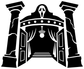 Black haunted cinema doorway vinyl decal with ghost and columns