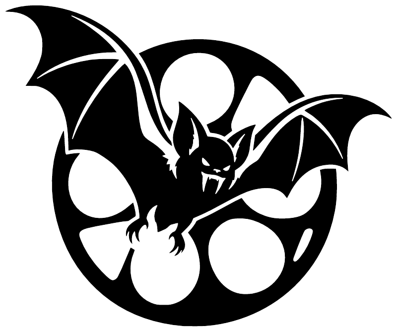 Black and white vampire bat skull vinyl decal graphic, bold bat wings