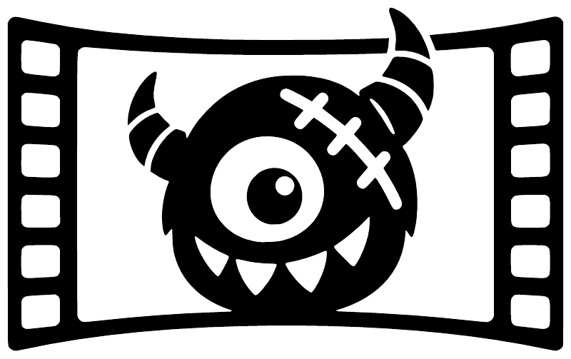 Black stitched monster vinyl decal in filmstrip frame with eye and bones