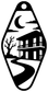 Spooky motel key vinyl decal, black-and-white house, moon, tree, and ghost icon