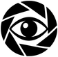 Black and white aperture eye vinyl decal, close-up circular eye emblem