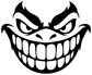 Grinning monster vinyl decal, bold black eyes and toothy smile face