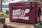 Maroon cooler vinyl decal: 'Scary Movies Good Company' skull film icon