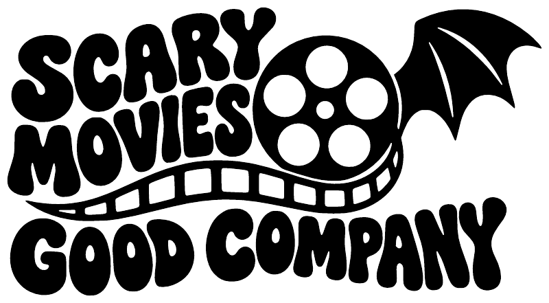 Black 'Scary Movies Good Company' vinyl decal with skull and bat icon