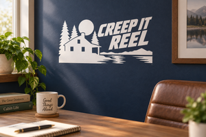 Vinyl decal showing black house silhouette with trees, moon, and CREEP IT REEL lettering