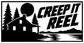 Black and white vinyl decal with house, pine trees, moon, and CREEP IT REEL text