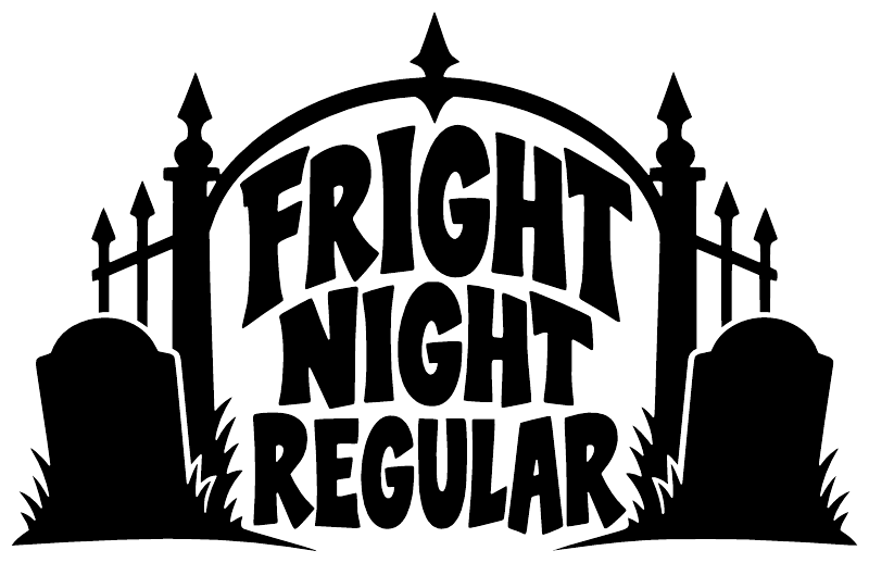 Black and white Fright Night Regular vinyl decal logo with gothic arches and spires