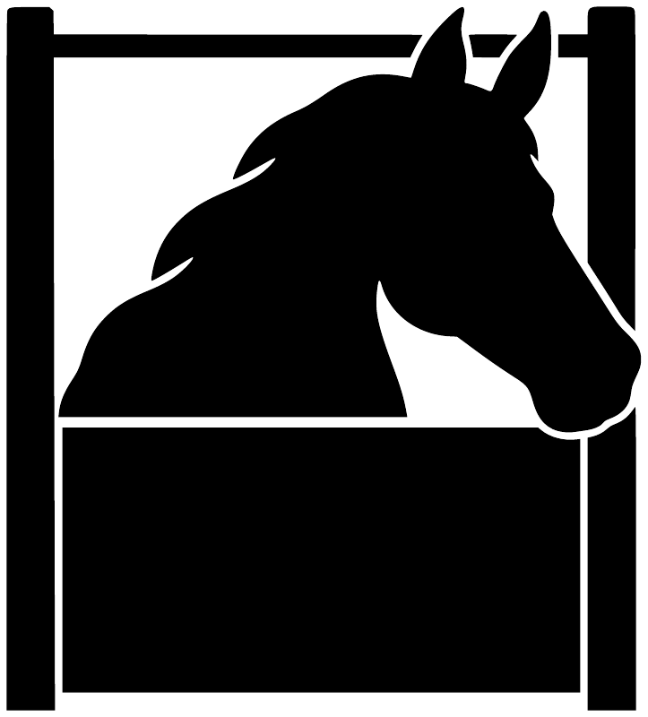 Horse stable greeting vinyl decal close-up: black horse head silhouette in frame