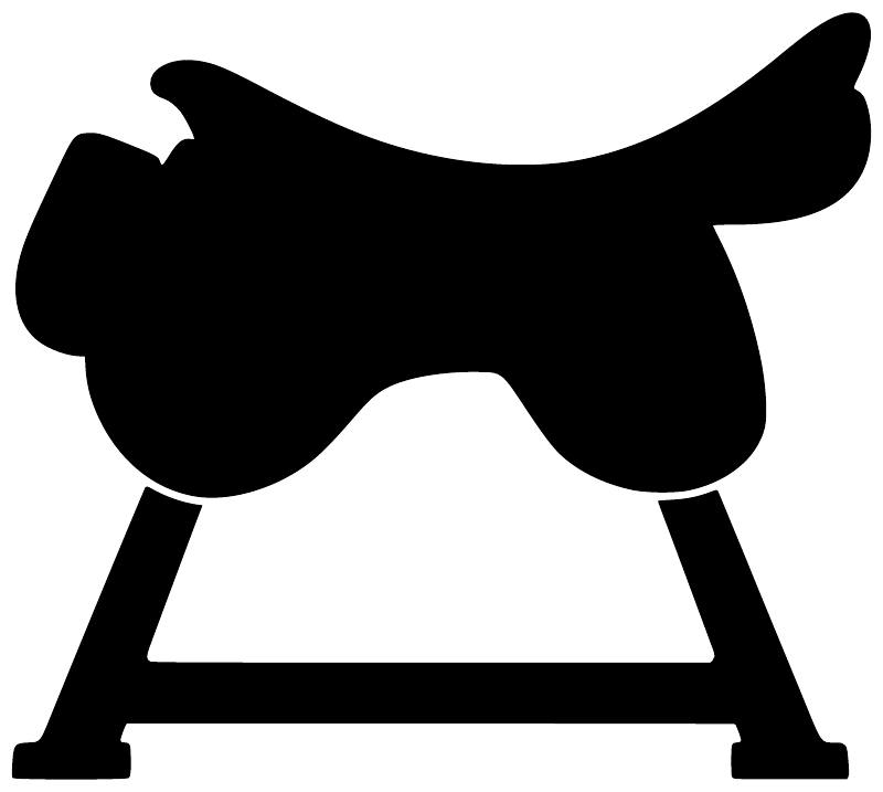 Black horse racing saddle vinyl decal silhouette close-up on white