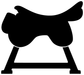 Black horse racing saddle vinyl decal silhouette close-up on white
