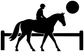 Horse racing rail vinyl decal silhouette: rider on horse beside horizontal fence, black.