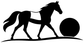 Horse racing vinyl decal: black horse silhouette with ball and baseline