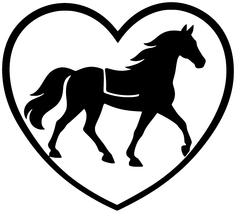 Vinyl decal heart with black horse silhouette on white background