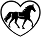 Vinyl decal heart with black horse silhouette on white background