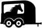 Horse racing vinyl decal: black horse on white panel over black trailer with wheels