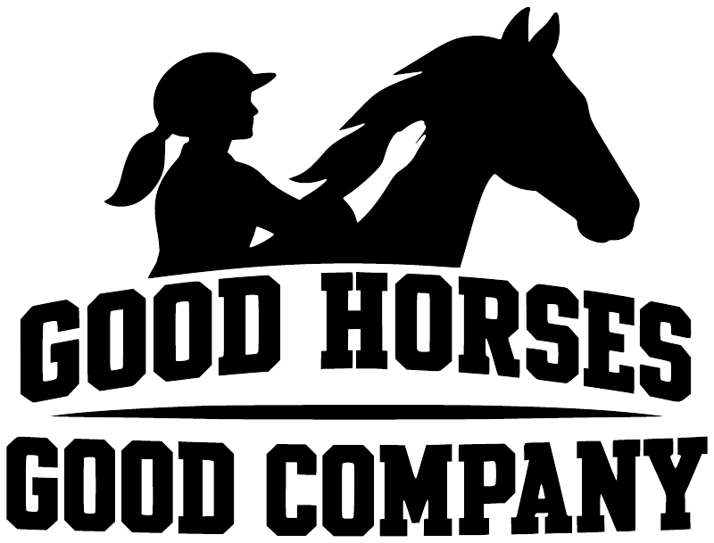 Black horse-and-rider vinyl decal with bold “GOOD HORSES GOOD COMPANY” text
