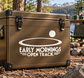 HorseRacingCX029 vinyl decal reading "Early Mornings Open Track" on luggage