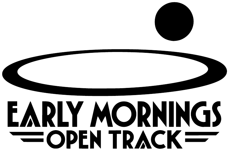 Black "Early Mornings Open Track" vinyl decal with circle logo and stripes